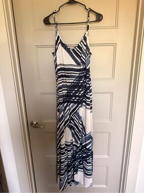 LOFT Navy and White Striped Maxi Dress